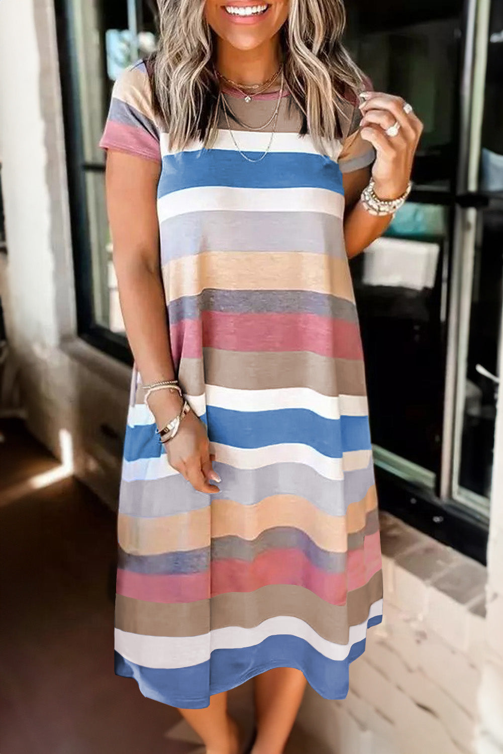 Stripe Print Slit Maxi Tank Top Dress