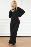 Black Textured Loose Fit T Shirt and Drawstring Pants Set