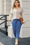 Plus Size Leopard Patchwork Mix Knit Long Sleeve Top