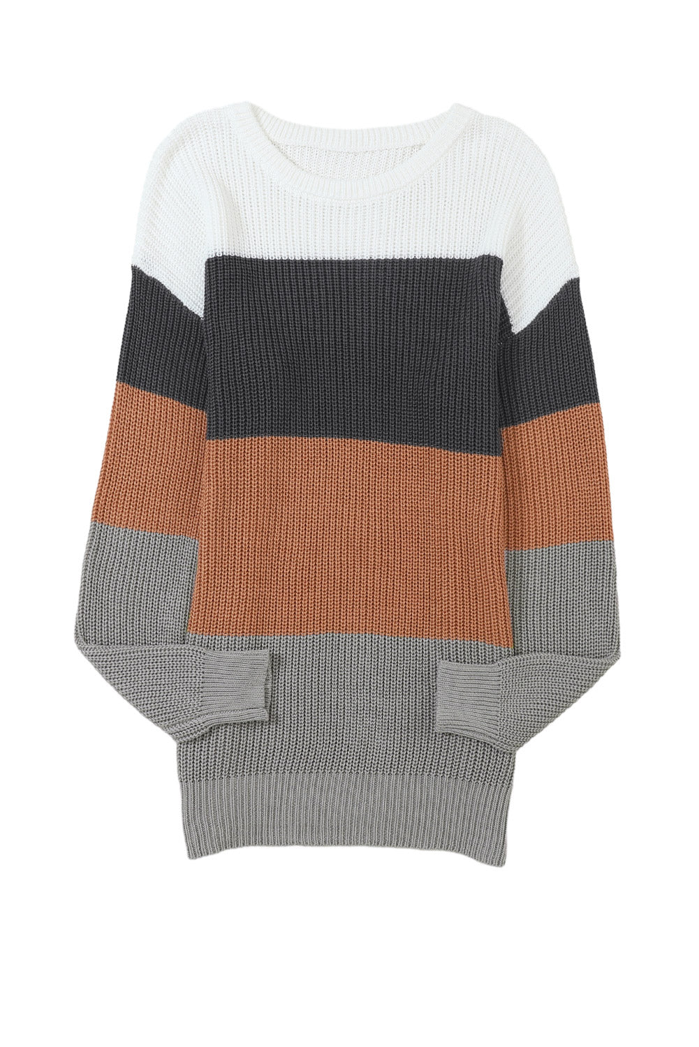 Color Block Knitted O-neck Pullover Sweater