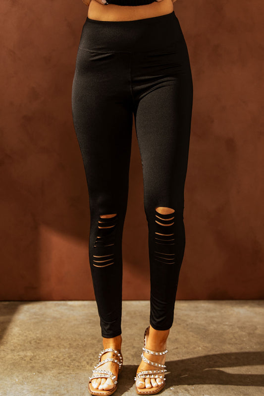 Black Cut-out Skinny High Waist Leggings