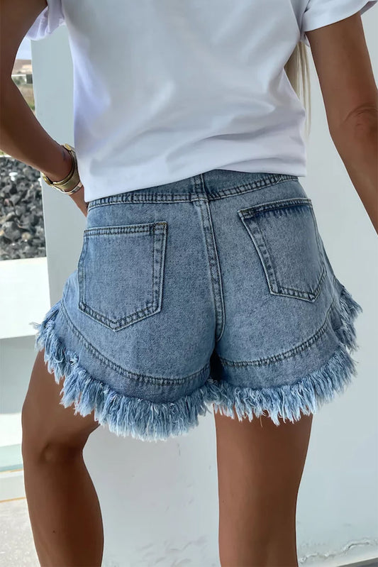 Raw Hem Acid Wash Denim Shorts