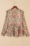 V Neck Ruffled Babydoll Floral Blouse