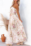 Robe longue rose à imprimé floral et bustier tube sans bretelles