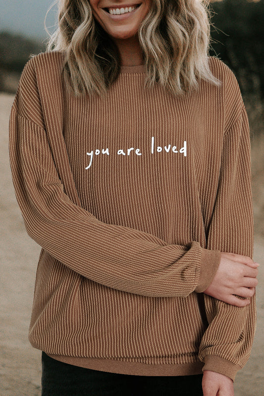 Kaki - Sweat-shirt en velours côtelé imprimé You Are Loved