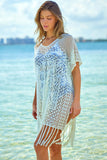 Lace Crochet V Neck Tasseled Beach Cover Up with Splits