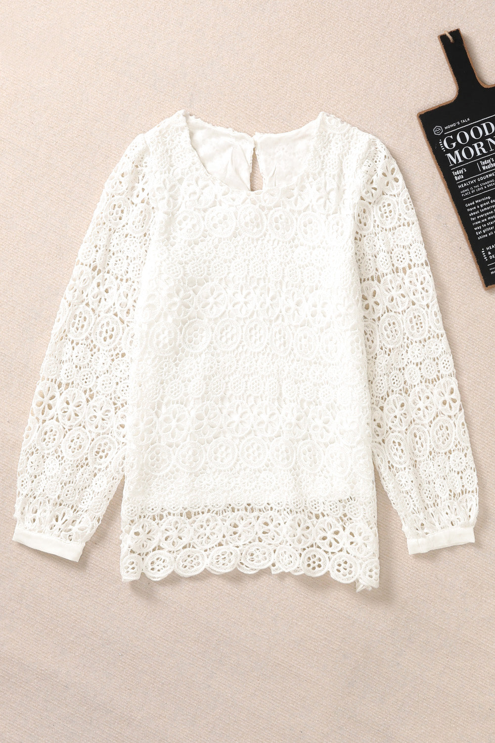 Lace Contrast Hollow-out Long Sleeve Blouse