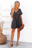 Roll Up Short Sleeve V Neck Babydoll Mini Dress