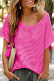 Pink Solid Loose Knit Short Dolman Sleeve Sweater