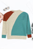 Colorblock Ribbed Trim Round Neck Sweater