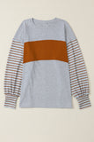 Green Colorblock Striped Bishop Sleeve Top