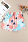 Abstract Water Marbling Print Lace Trim Shorts