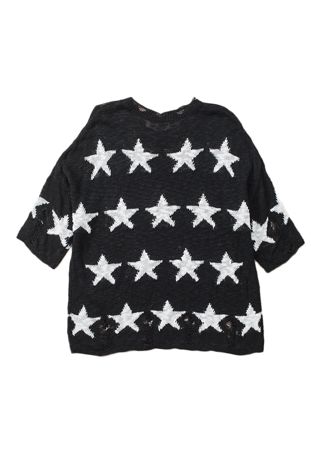 Star Print Half Sleeve Distressed Knit Top