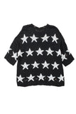 Star Print Half Sleeve Distressed Knit Top