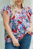 Plus Floral Print Ruffle Cap Sleeve V Neck Blouse