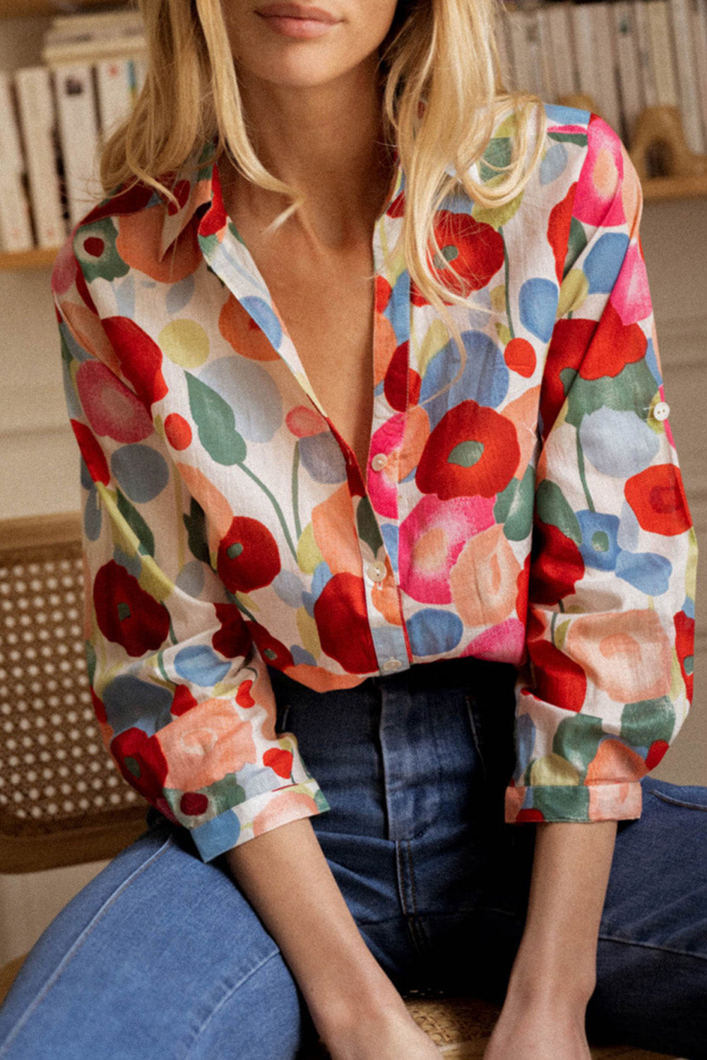 Floral Print Bracelet Sleeve Shirt