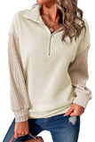 Half Zip Textured Patchwork Sleeve Drop Shoulder Sweatshirt