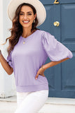 Bubble Half Sleeves Ribbed Knit Top