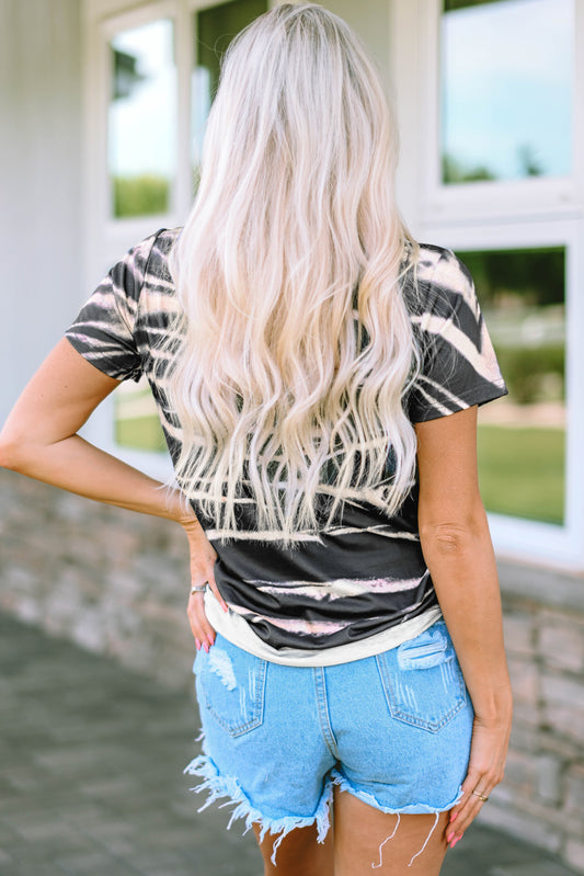 Tie Dye Stripe Print Bleached T-Shirt