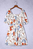 Floral Smocked Flared Plus Size Dress