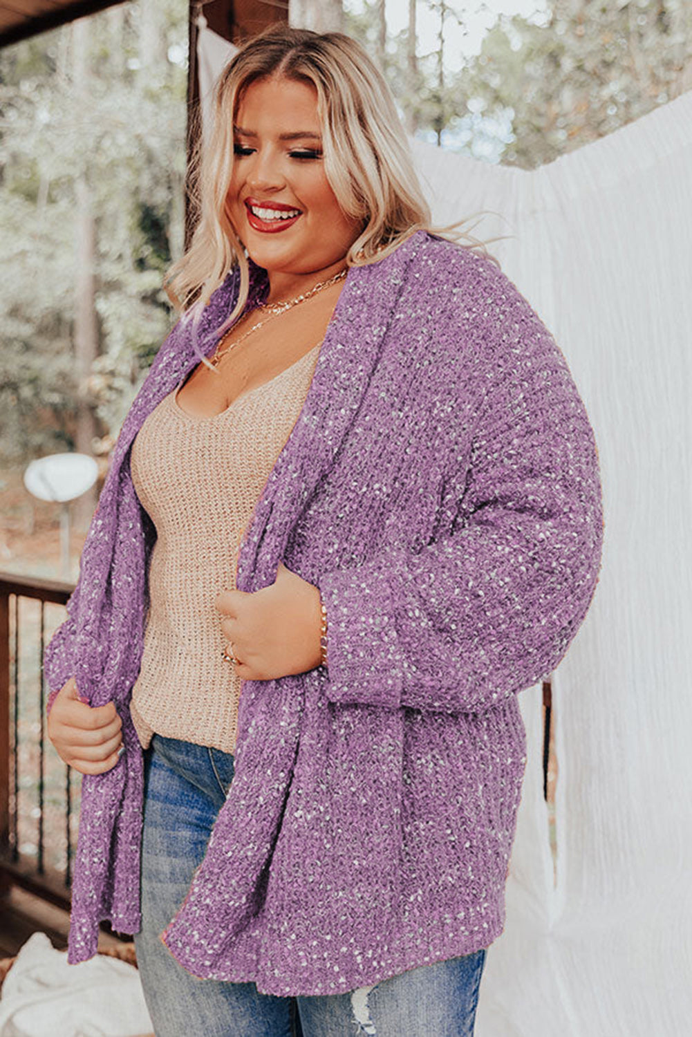 Khaki Open Front Knit Plus Size Cozy Cardigan