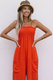 Smocked Spaghetti Straps Wide Leg Jumpsuit