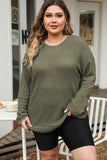 Green Waffle Knit High Slits Oversized Top