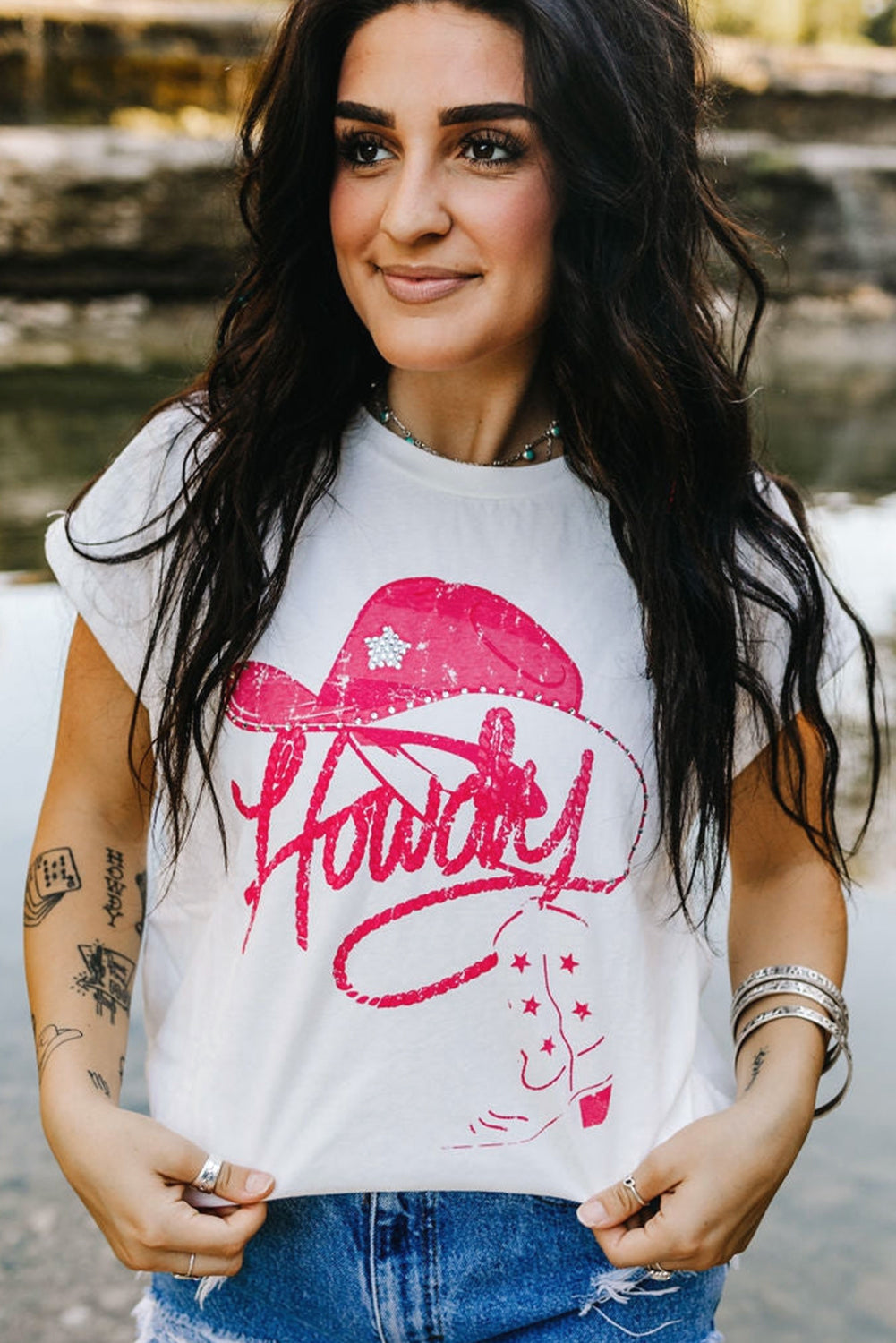 T-shirt graphique Howdy blanc en strass