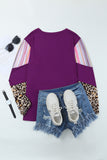 Leopard Striped Color Block Plus Size Top