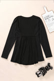 Solid Color Buttons Long Sleeve Babydoll Blouse