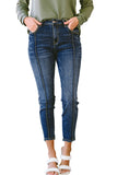 Jean skinny taille haute bleu avec coutures