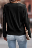 Ribbed Texture Lace Trim V Neck Long Sleeve Top