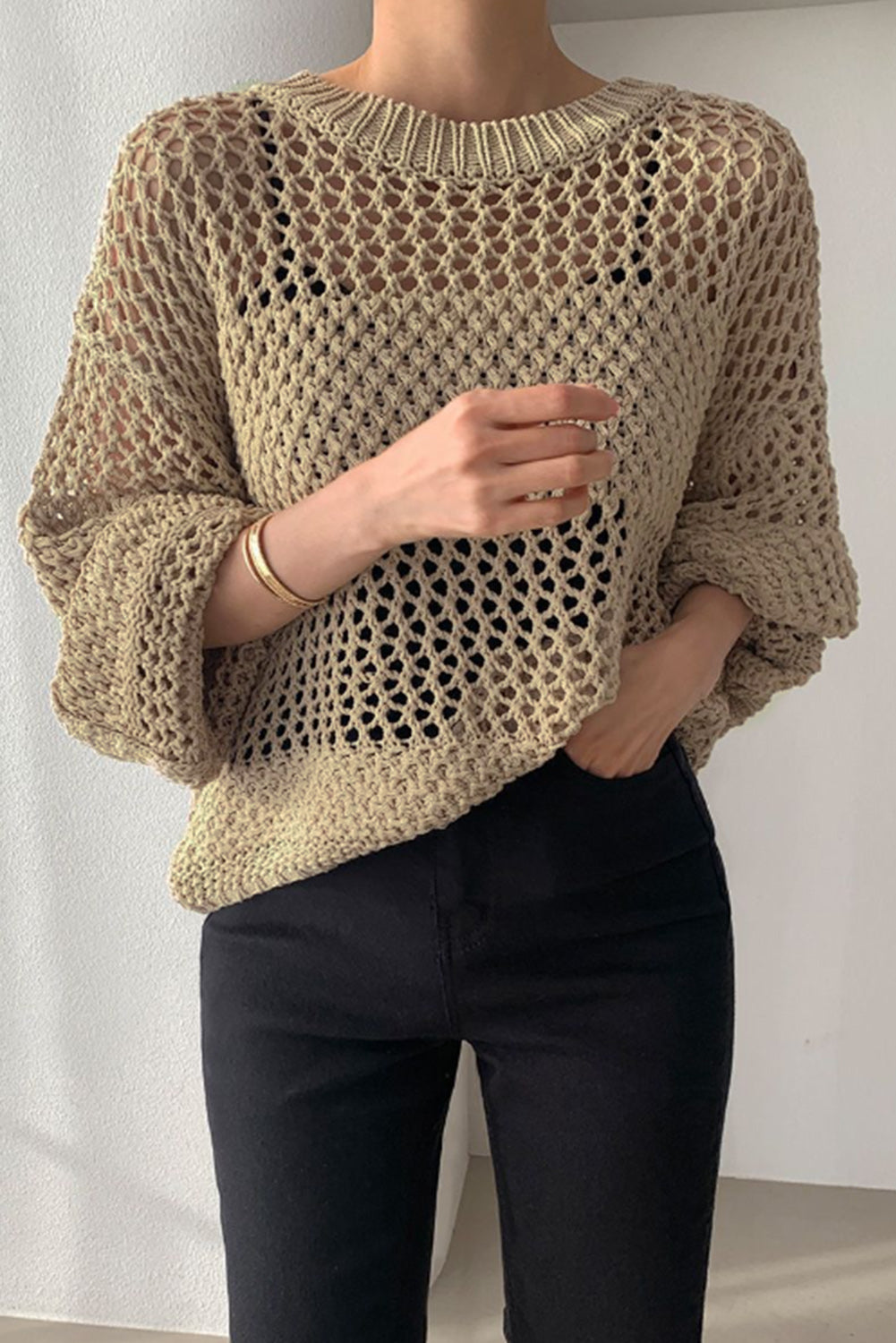 Solid Color Hollow Out Knitted Sweater