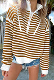 Pink Stripe Zip up Collar Drop Shoulder Sweater