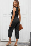 Buttoned Sleeveless Cropped Jumpsuit with Sash