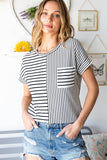 Mix Striped Print Chest Pocket T Shirt