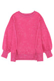 Acid Wash Relaxed Fit Seamed Pullover Sweatshirt with Slits