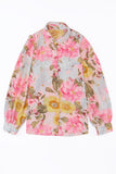 Pink Floral Print Tiered Ruffled Long Sleeve Blouse