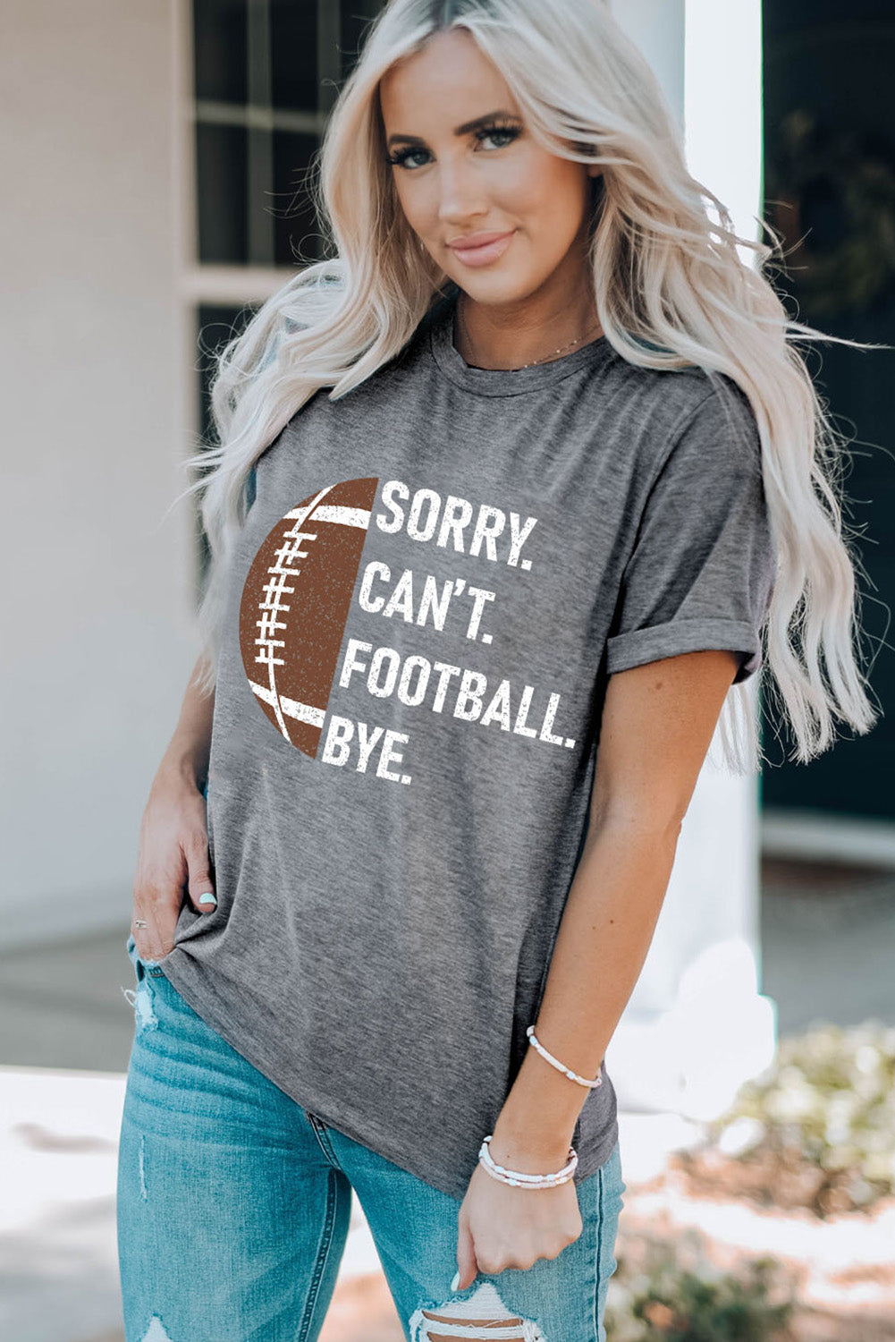 T-shirt décontracté gris avec graphique de football américain