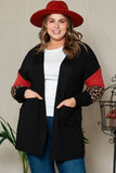 Cardigan Léopard Noir à Manches Color Block Grande Taille