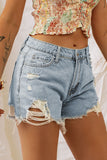 Distressed Light Wash Denim Shorts