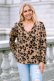 Leopard Split Joint V Neck Long Sleeve Top