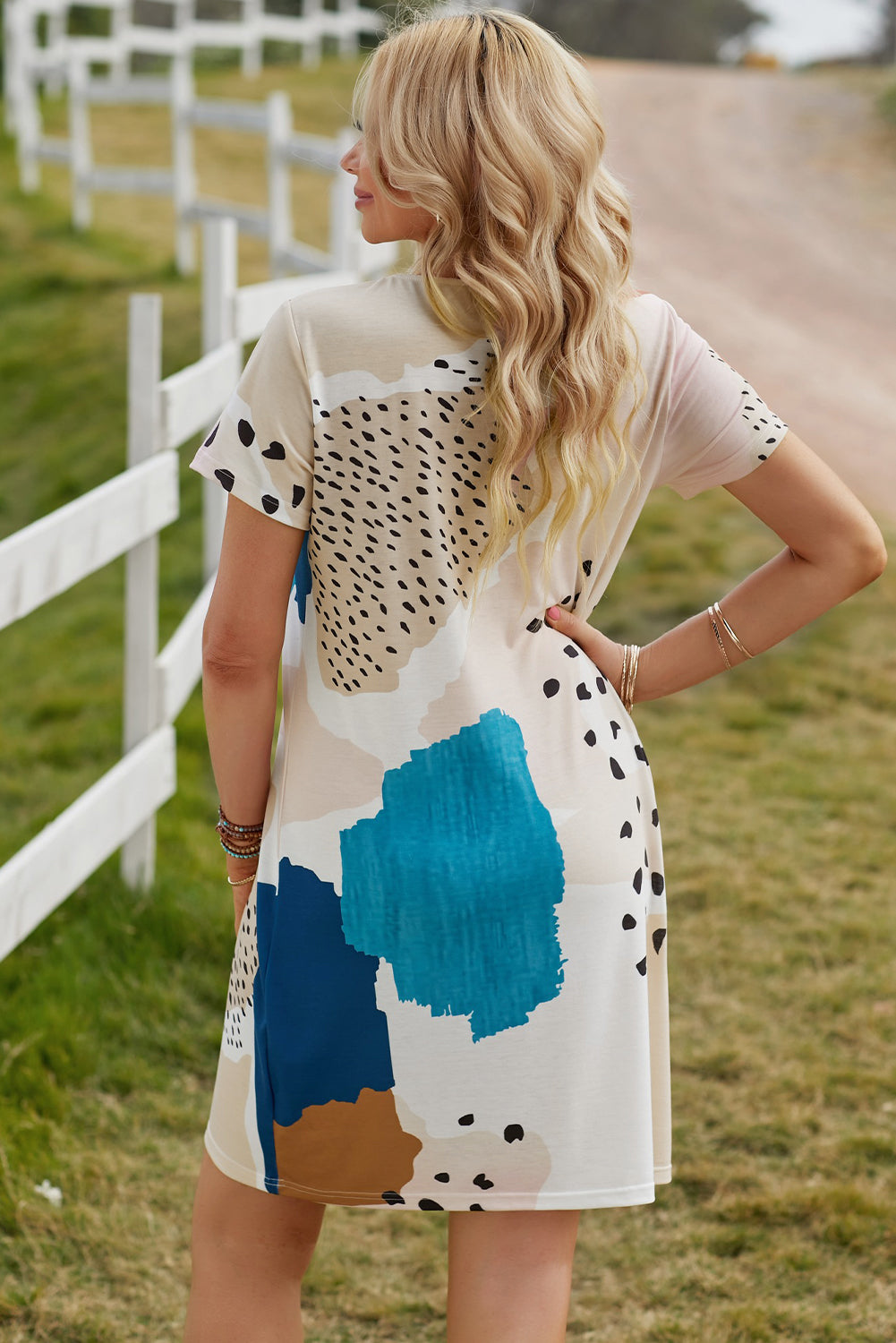 Light Blue Leopard Splicing Color Block Mini Dress