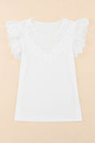 Lace Splice Ruffle Eyelet Flutter Sleeve Top