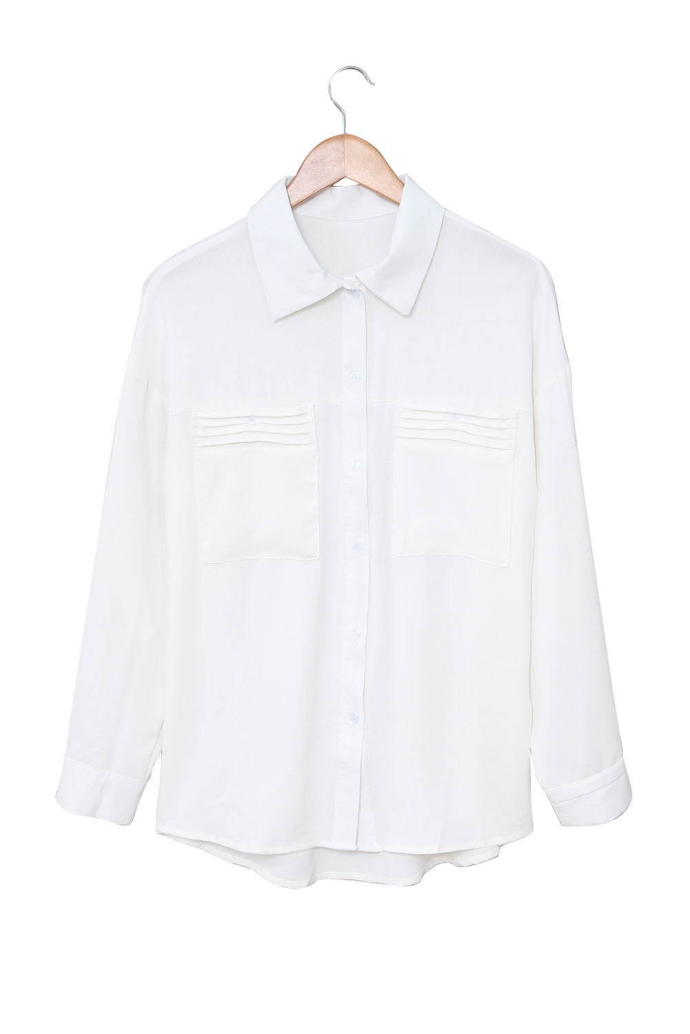 Solid Pocket Long Sleeve Button-up Shirt