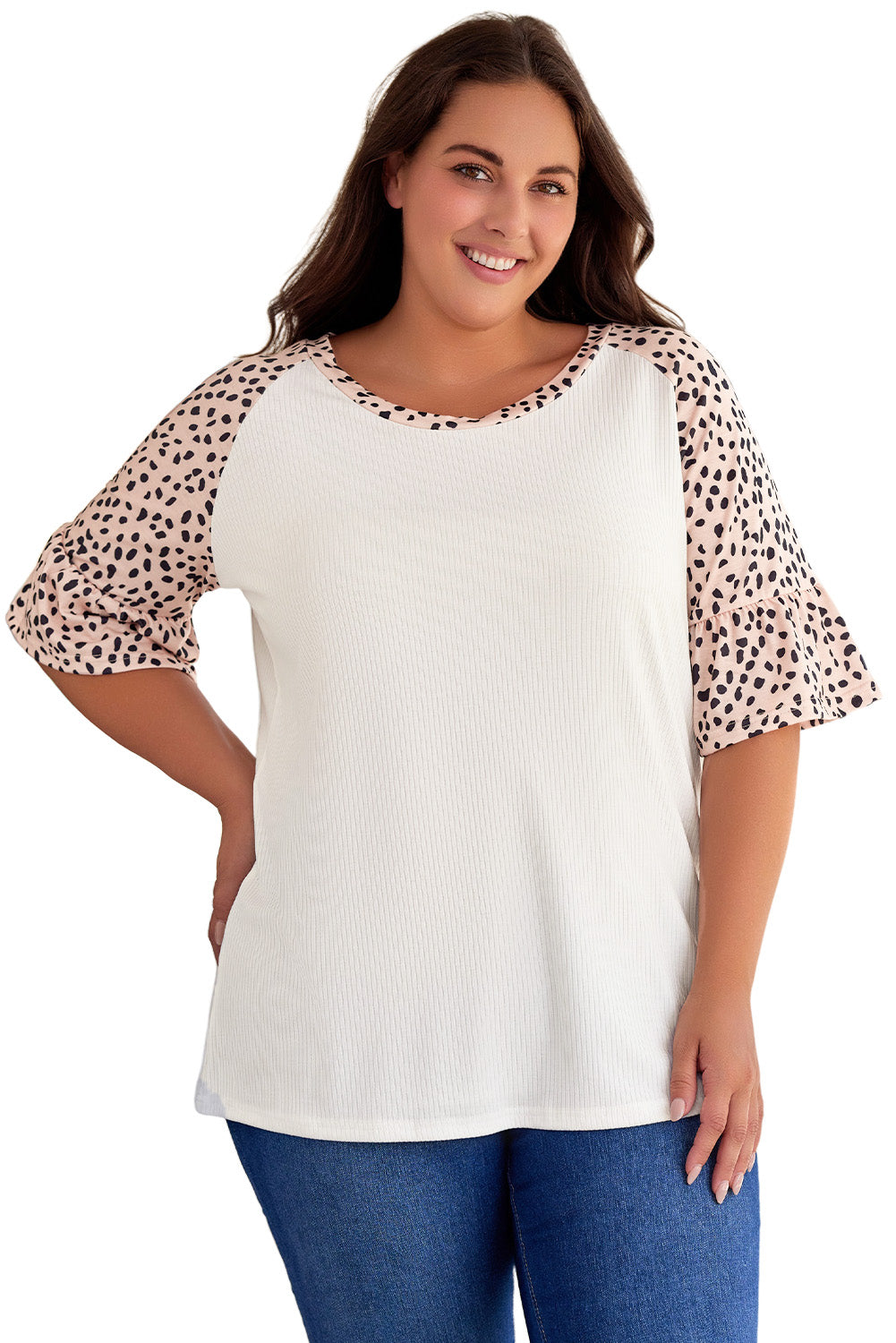 Splice Ruffle Half Sleeve Plus Size T Shirt