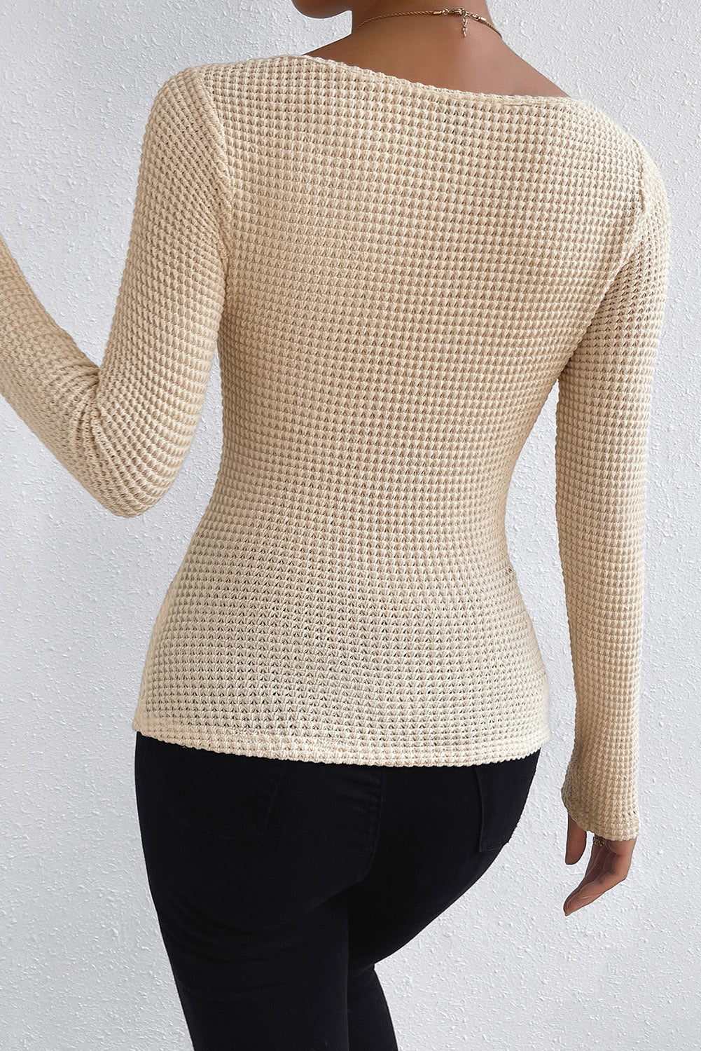 Square Neck Ruched Textured Knit Top