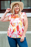 Abstract Print Floral Embroidered Plus Size Blouse