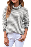 Khaki Striped Turtleneck Loose Sweater