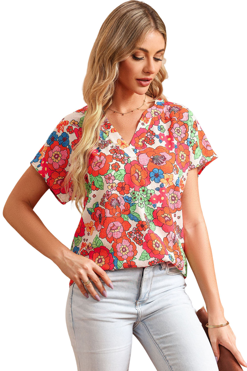 Floral Split Neck Top